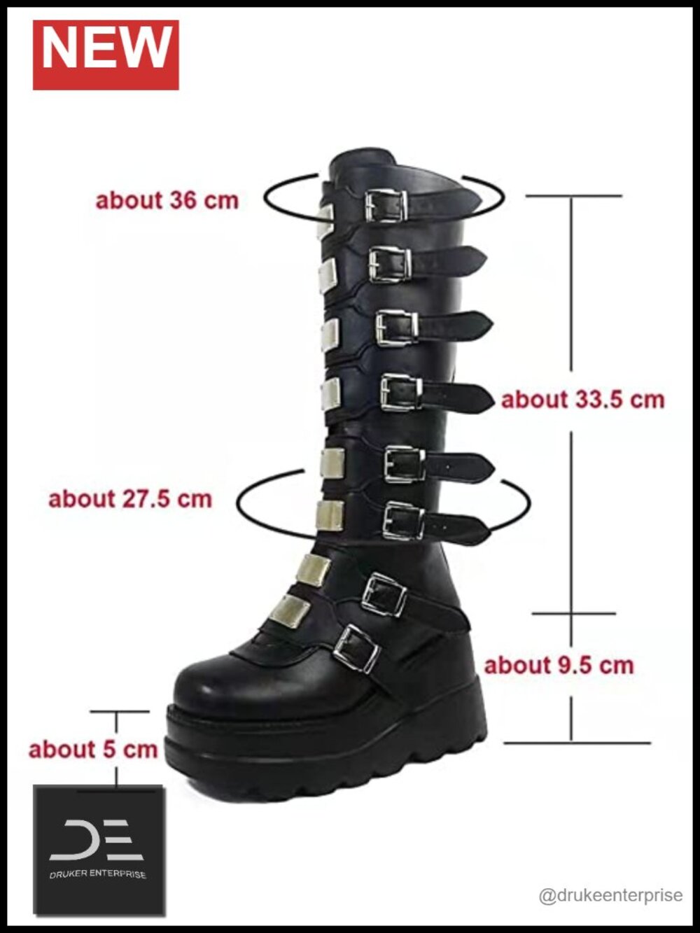 Gothic Chunky Platform Boots, High Heel Wedge Lace-up Motorcycle Booties with - Picture 5 of 6